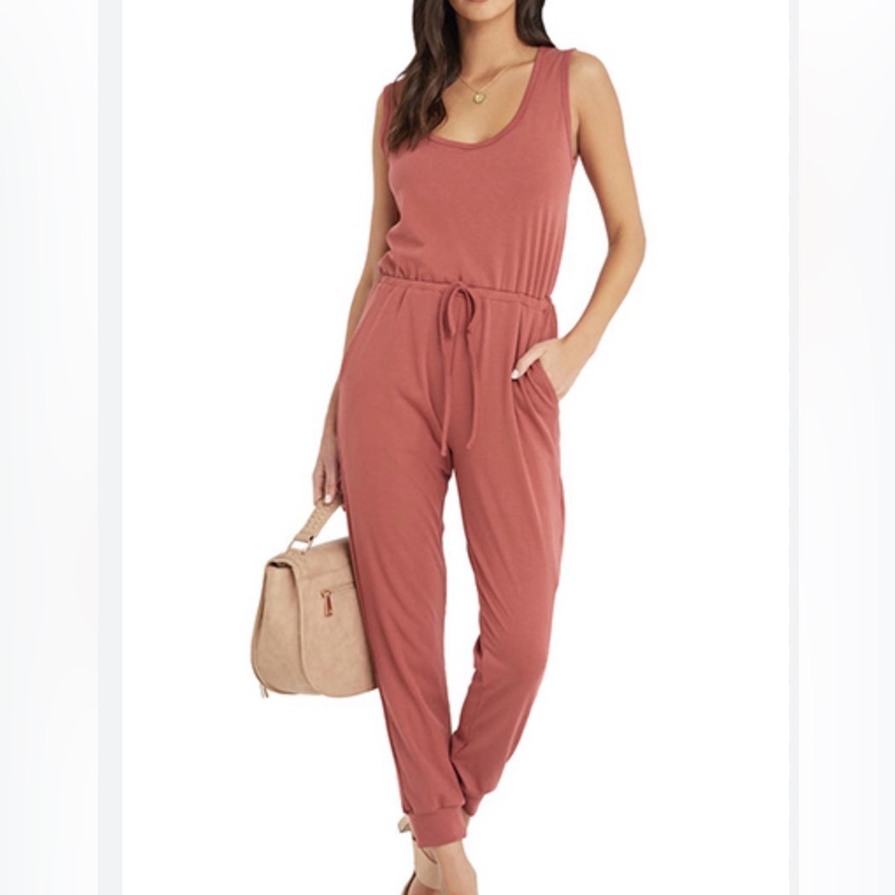 Michael stars sleeveless cotton rust orange drawstring jumpsuit size small